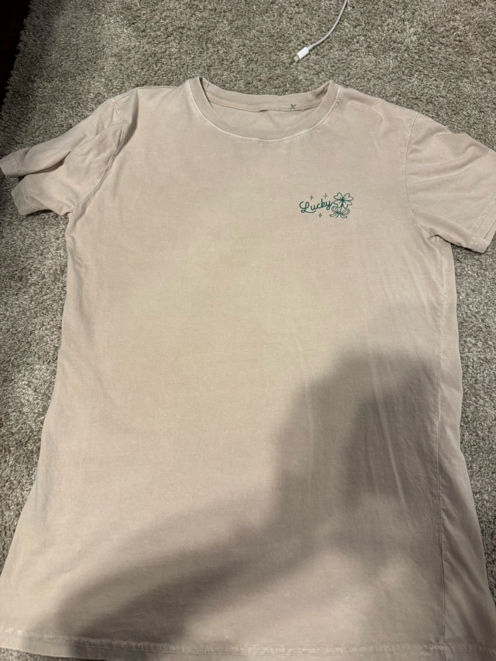 Simply Southern Beige Short Sleeve Tee with Green 'Lucky' Clover
